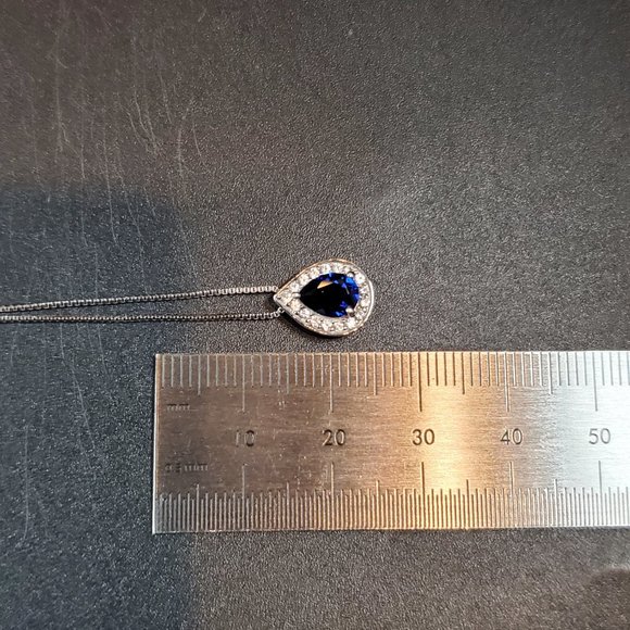 18 Inch 925 Sterling Silver Blue And Clear Sapphire Pendant Necklace - Picture 8 of 9